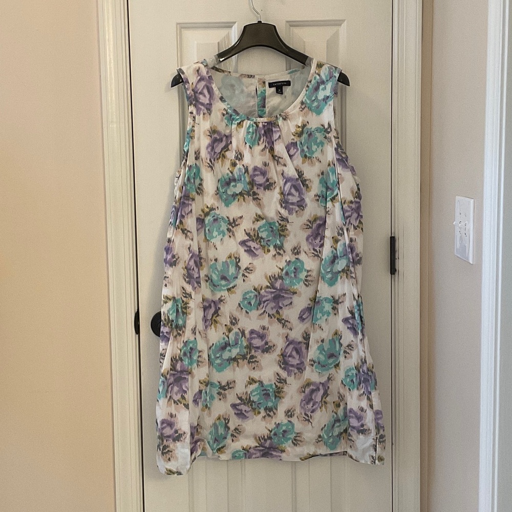 Lands' End Floral Sleeveless Shift Dress in Teal, Lavender & Cream